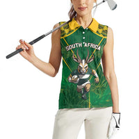 Custom South Africa Rugby 2024 Women Sleeveless Polo Shirt Go Bokke African Pattern LT05 - Wonder Print Shop