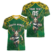 Custom South Africa Rugby 2024 Women V-Neck T-Shirt Go Bokke African Pattern LT05 - Wonder Print Shop