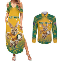 Custom Australia Rugby 2024 Couples Matching Summer Maxi Dress and Long Sleeve Button Shirt Go Wallabies Aboriginal Pattern LT05 - Wonder Print Shop