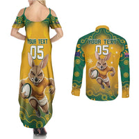 Custom Australia Rugby 2024 Couples Matching Summer Maxi Dress and Long Sleeve Button Shirt Go Wallabies Aboriginal Pattern LT05 - Wonder Print Shop