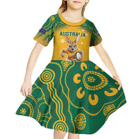 Custom Australia Rugby 2024 Kid Short Sleeve Dress Go Wallabies Aboriginal Pattern LT05 - Wonder Print Shop