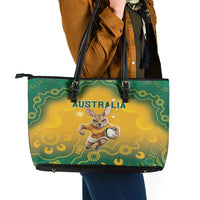 Australia Rugby 2024 Leather Tote Bag Go Wallabies Aboriginal Pattern LT05 - Wonder Print Shop