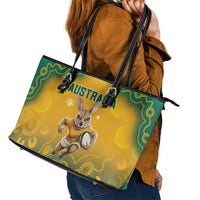 Australia Rugby 2024 Leather Tote Bag Go Wallabies Aboriginal Pattern LT05 - Wonder Print Shop