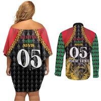 Custom St Kitts Nevis Cricket Patriots Couples Matching Off Shoulder Short Dress and Long Sleeve Button Shirt Road To Victory - Wonder Print Shop