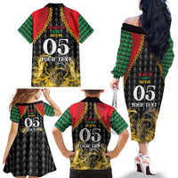 Custom St Kitts Nevis Cricket Patriots Family Matching Off The Shoulder Long Sleeve Dress and Hawaiian Shirt Road To Victory - Wonder Print Shop