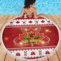 Merry Christmas Canada Beach Blanket Festive Maple Leaf Xmas - Wonder Print Shop