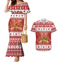 Merry Christmas Canada Couples Matching Mermaid Dress and Hawaiian Shirt Festive Maple Leaf Xmas - Wonder Print Shop