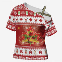 Merry Christmas Canada Cross Shoulder Shirt Festive Maple Leaf Xmas - Wonder Print Shop