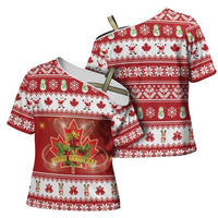 Merry Christmas Canada Cross Shoulder Shirt Festive Maple Leaf Xmas - Wonder Print Shop