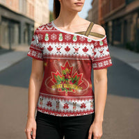 Merry Christmas Canada Cross Shoulder Shirt Festive Maple Leaf Xmas - Wonder Print Shop