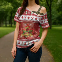 Merry Christmas Canada Cross Shoulder Shirt Festive Maple Leaf Xmas - Wonder Print Shop