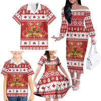 Merry Christmas Canada Family Matching Off The Shoulder Long Sleeve Dress and Hawaiian Shirt Festive Maple Leaf Xmas - Wonder Print Shop