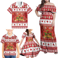 Merry Christmas Canada Family Matching Off Shoulder Maxi Dress and Hawaiian Shirt Festive Maple Leaf Xmas - Wonder Print Shop