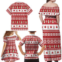 Merry Christmas Canada Family Matching Off Shoulder Maxi Dress and Hawaiian Shirt Festive Maple Leaf Xmas - Wonder Print Shop