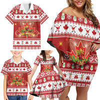 Merry Christmas Canada Family Matching Off Shoulder Short Dress and Hawaiian Shirt Festive Maple Leaf Xmas - Wonder Print Shop