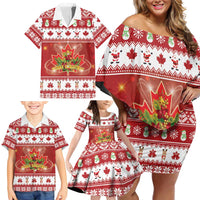 Merry Christmas Canada Family Matching Off Shoulder Short Dress and Hawaiian Shirt Festive Maple Leaf Xmas - Wonder Print Shop