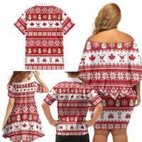 Merry Christmas Canada Family Matching Off Shoulder Short Dress and Hawaiian Shirt Festive Maple Leaf Xmas - Wonder Print Shop