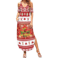Merry Christmas Canada Family Matching Summer Maxi Dress and Hawaiian Shirt Festive Maple Leaf Xmas - Wonder Print Shop