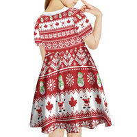 Merry Christmas Canada Kid Short Sleeve Dress Festive Maple Leaf Xmas - Wonder Print Shop