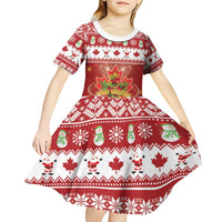 Merry Christmas Canada Kid Short Sleeve Dress Festive Maple Leaf Xmas - Wonder Print Shop