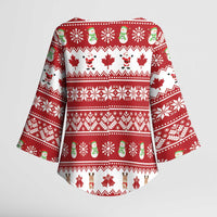 Merry Christmas Canada Kimono Sleeve Blouse Festive Maple Leaf Xmas - Wonder Print Shop