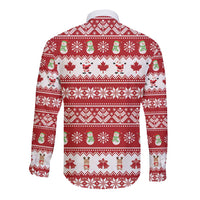 Merry Christmas Canada Long Sleeve Button Shirt Festive Maple Leaf Xmas - Wonder Print Shop