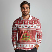 Merry Christmas Canada Long Sleeve Polo Shirt Festive Maple Leaf Xmas - Wonder Print Shop