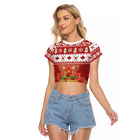 Merry Christmas Canada Raglan Cropped T Shirt Festive Maple Leaf Xmas - Wonder Print Shop