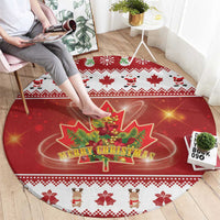 Merry Christmas Canada Round Carpet Festive Maple Leaf Xmas - Wonder Print Shop