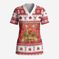 Merry Christmas Canada Scrub Top Festive Maple Leaf Xmas - Wonder Print Shop