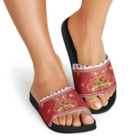 Merry Christmas Canada Slide Sandals Festive Maple Leaf Xmas - Wonder Print Shop