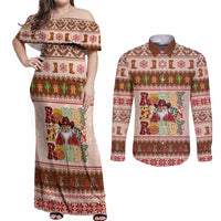 Howdy Christmas Couples Matching Off Shoulder Maxi Dress and Long Sleeve Button Shirt Cowboy Santa Western Xmas - Wonder Print Shop