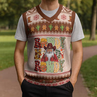 Howdy Christmas Knitted V-Neck Vest Cowboy Santa Western Xmas - Wonder Print Shop