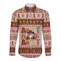 Howdy Christmas Long Sleeve Button Shirt Cowboy Santa Western Xmas - Wonder Print Shop