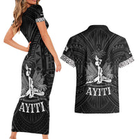 Haiti 1804 Couples Matching Short Sleeve Bodycon Dress and Hawaiian Shirt Polynesian Silver Neg Maron LT05 - Wonder Print Shop