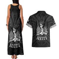 Haiti 1804 Couples Matching Tank Maxi Dress and Hawaiian Shirt Polynesian Silver Neg Maron LT05 - Wonder Print Shop