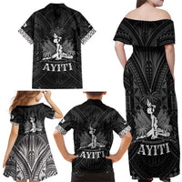 Haiti 1804 Family Matching Off Shoulder Maxi Dress and Hawaiian Shirt Polynesian Silver Neg Maron LT05 - Wonder Print Shop