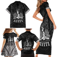 Haiti 1804 Family Matching Short Sleeve Bodycon Dress and Hawaiian Shirt Polynesian Silver Neg Maron LT05 - Wonder Print Shop