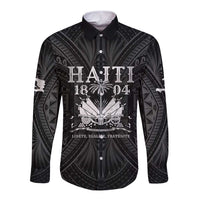 Haiti 1804 Long Sleeve Button Shirt Polynesian Silver Neg Maron LT05 - Wonder Print Shop
