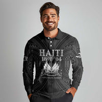 Haiti 1804 Long Sleeve Polo Shirt Polynesian Silver Neg Maron LT05 - Wonder Print Shop