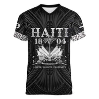 Haiti 1804 Women V-Neck T-Shirt Polynesian Silver Neg Maron LT05 - Wonder Print Shop