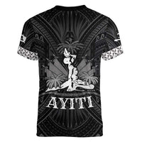 Haiti 1804 Women V-Neck T-Shirt Polynesian Silver Neg Maron LT05 - Wonder Print Shop
