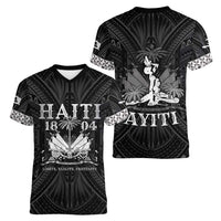 Haiti 1804 Women V-Neck T-Shirt Polynesian Silver Neg Maron LT05 - Wonder Print Shop