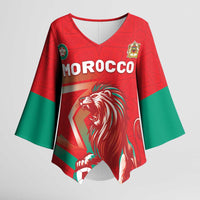 Custom Morocco WC Football 2026 Kimono Sleeve Blouse Go Champions Lion Spirit - Wonder Print Shop