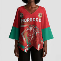 Custom Morocco WC Football 2026 Kimono Sleeve Blouse Go Champions Lion Spirit - Wonder Print Shop