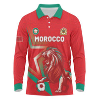 Custom Morocco WC Football 2026 Long Sleeve Polo Shirt Go Champions Lion Spirit - Wonder Print Shop