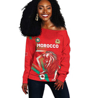 Custom Morocco WC Football 2026 Off Shoulder Sweater Go Champions Lion Spirit - Wonder Print Shop