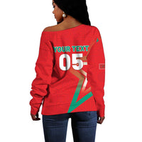 Custom Morocco WC Football 2026 Off Shoulder Sweater Go Champions Lion Spirit - Wonder Print Shop