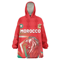 Custom Morocco WC Football 2026 Wearable Blanket Hoodie Go Champions Lion Spirit - Wonder Print Shop