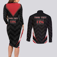 Custom Trinidad And Tobago Cricket Couples Matching Long Sleeve Bodycon Dress and Long Sleeve Button Shirt Go Red Force